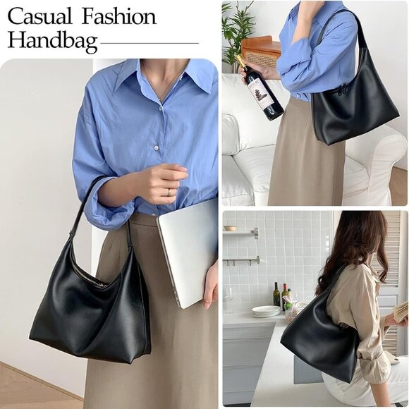 Leather Hobo Bags for Women Small Soft Shoulder Purse Slouchy Tote Handbags with - Picture 5 of 6